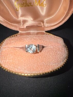 925 silver Solitaire Ring with Round Clear Stone in Pink Velvet Case
